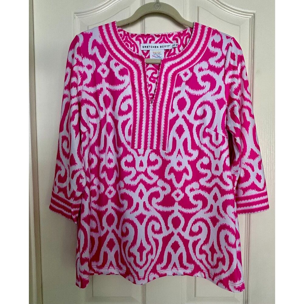 Gretchen Scott Sz Large Pink & White Summer Tunic